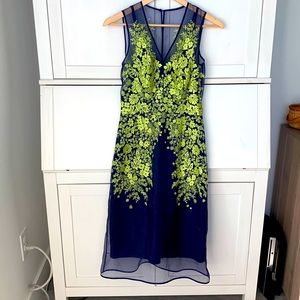 L.K. Bennett couture dress navy and lime USA 2